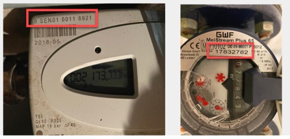 Emplacement du numéro sur deux modèles de compteur